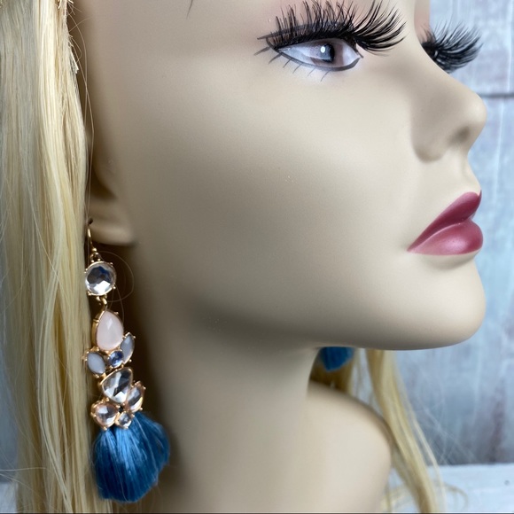 Firedia Light Blue Women Tassel Crystal Earrings - Picture 5 of 8